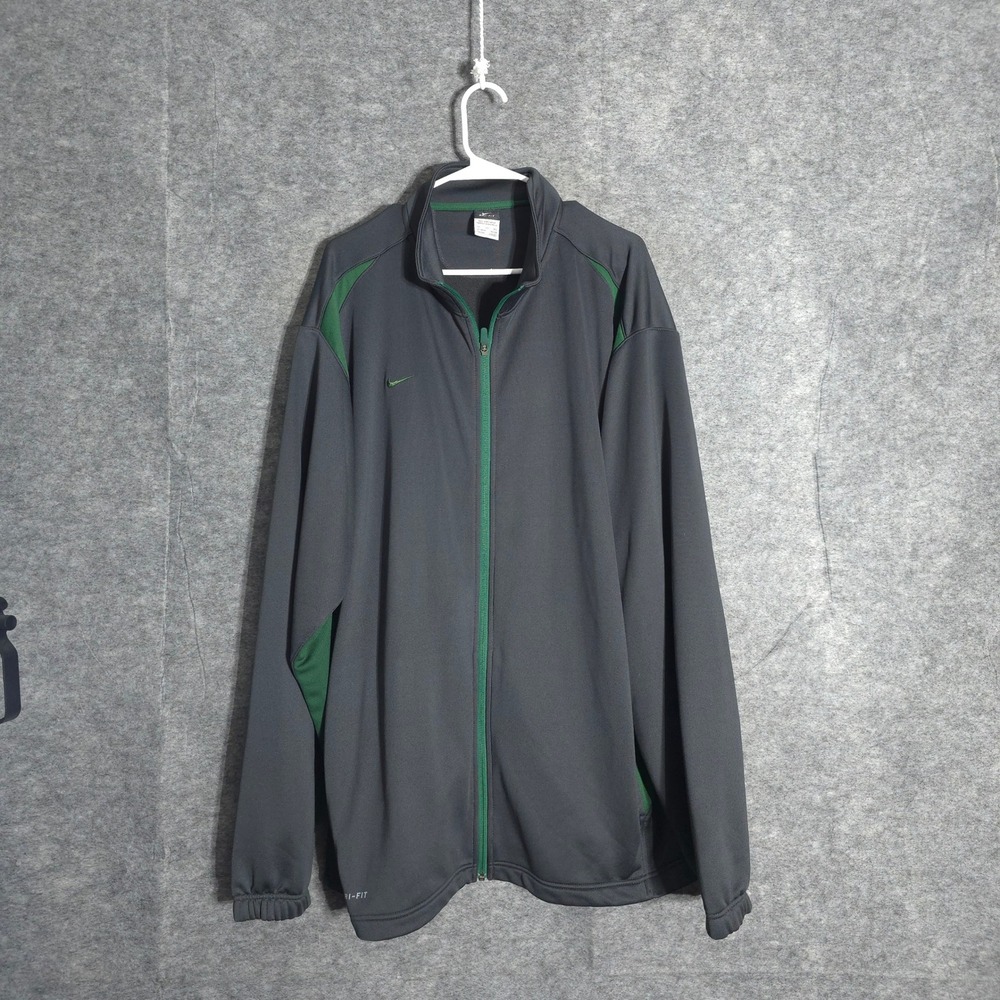 Nike Dri-FIT Track Jacket Mens 3XL Grey Green 380181-215 Full Zip Mock Neck Logo